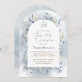 blue watercolor leaves First Holy Communion Kaart (Voorkant / Achterkant)