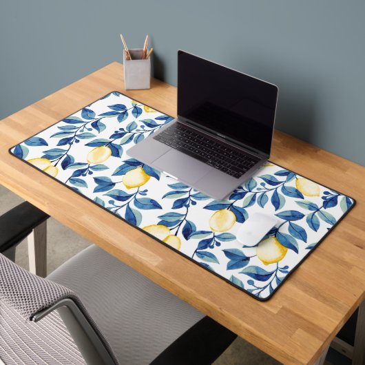 Blue Watercolor Lemon Bureaumat (Kantoor 2)