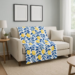 Blue Watercolor Lemon Fleece Deken