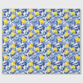 Blue Watercolor Lemon Pattern  Cadeaupapier (Vlak)