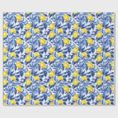 Blue Watercolor Lemon Pattern  Cadeaupapier (Vlak)