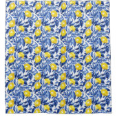 Blue Watercolor Lemon Pattern  Douchegordijn (Voorkant)