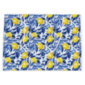 Blue Watercolor Lemon Pattern Groot Cadeauzakje (Voorkant)