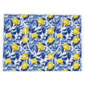 Blue Watercolor Lemon Pattern Groot Cadeauzakje (Achterkant)