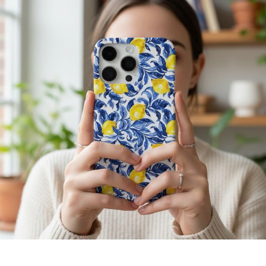 Blue Watercolor Lemon Pattern iPhone Hoesje