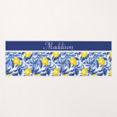 Blue Watercolor Lemon Pattern Monogram Name Yogamat (Voorkant (horizontaal))