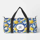 Blue Watercolor Lemon Pattern Monogram Plunjezak (Voorkant)