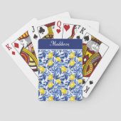 Blue Watercolor Lemon Pattern Monogram Pokerkaarten (Achterkant)