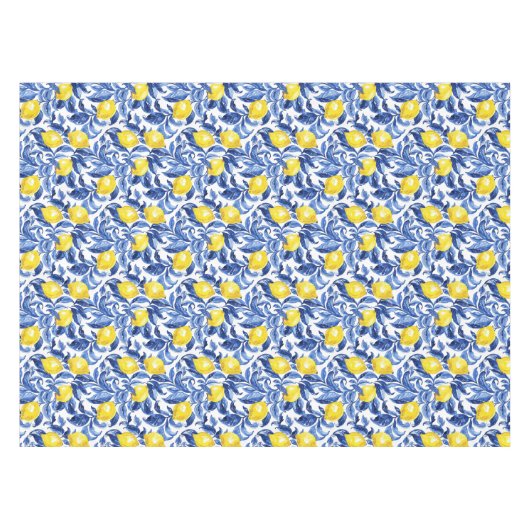 Blue Watercolor Lemon Pattern  Tafelkleed (Voorkant (Horizontaal))