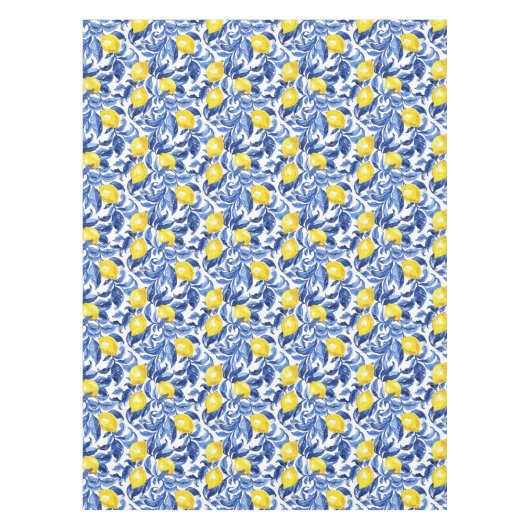 Blue Watercolor Lemon Pattern  Tafelkleed (Voorkant)