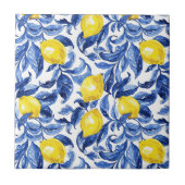 Blue Watercolor Lemon Pattern  Tegeltje (Voorkant)