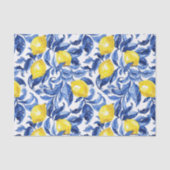 Blue Watercolor Lemon Pattern Tissuepapier (Voorkant)