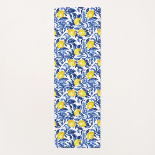 Blue Watercolor Lemon Pattern  Yogamat (Voorkant)