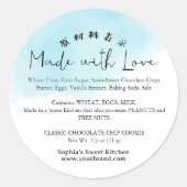 Blue Watercolor Made with Love Script Ingredient Ronde Sticker (Voorkant)