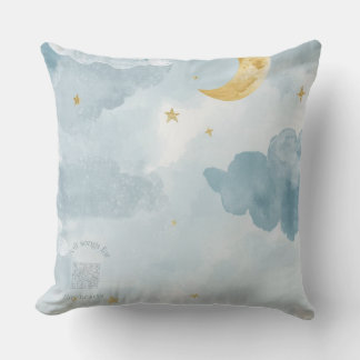 Blue Watercolor Moon Throw Pillow – Scan for Music Kussen