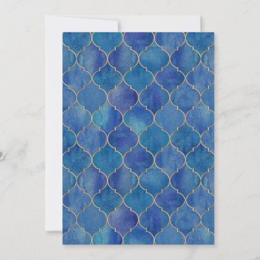 Blue Watercolor Moroccan Pattern Wedding Kaart (Achterkant)