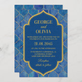 Blue Watercolor Moroccan Pattern Wedding Kaart (Voorkant / Achterkant)