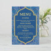 Blue Watercolor Moroccan Wedding Menu (Staand voorkant)