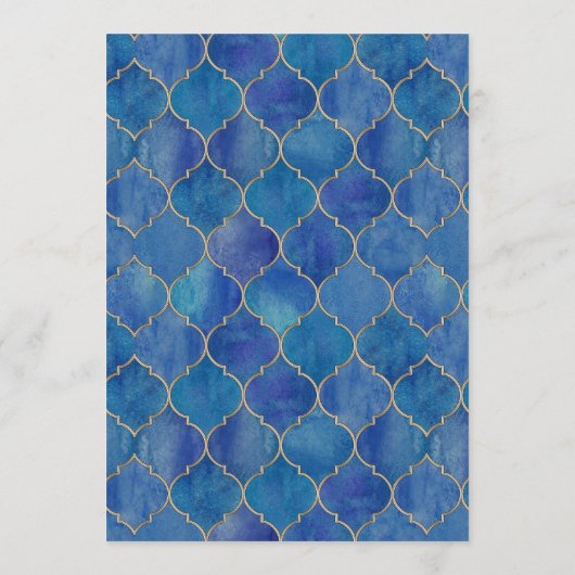 Blue Watercolor Moroccan Wedding Menu (Achterkant)