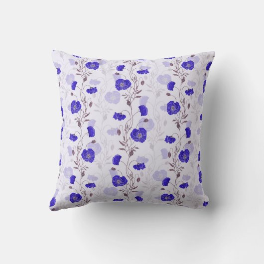 Blue Watercolor Poppies Kussen (Achterkant)