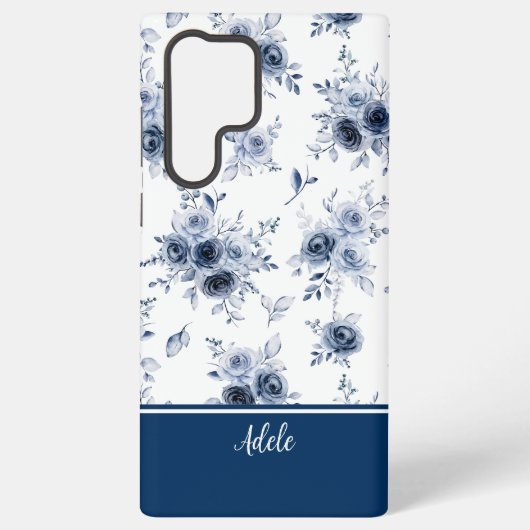 Blue Watercolor Roses MagSafe Tough Samsung Galaxy Hoesje (Achterkant)