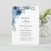 blue watercolor rustic wedding kaart (Staand voorkant)