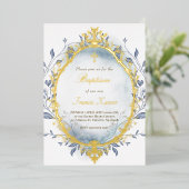 blue watercolor silver frame winter Baptism  Folie Uitnodiging (Staand Voorkant)