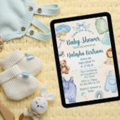 Blue Watercolor Toys & Clothes Baby Shower Kaart