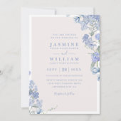 Blue Watercolor Virtual Elegant QR Code Wedding Kaart (Voorkant)
