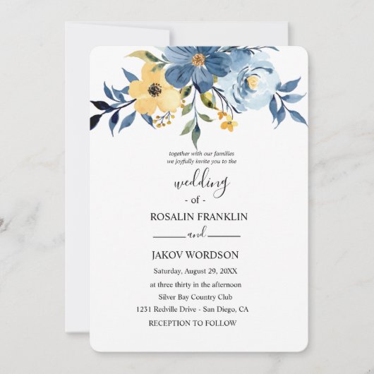 blue watercolor wedding Invitation Kaart (Voorkant)