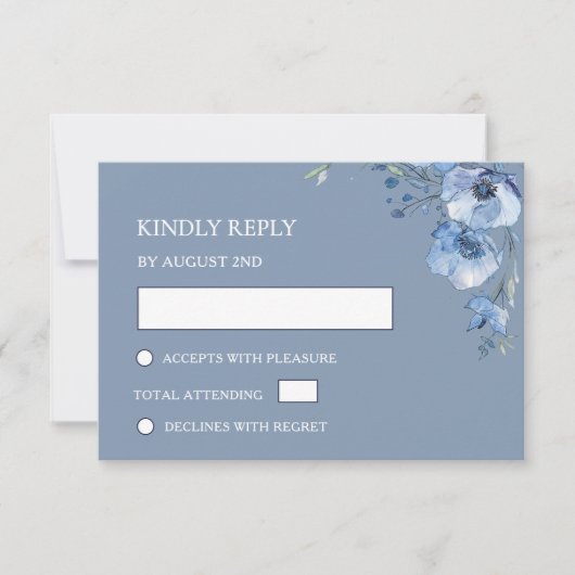 Blue Watercolor Wedding RSVP Kaartje (Voorkant)