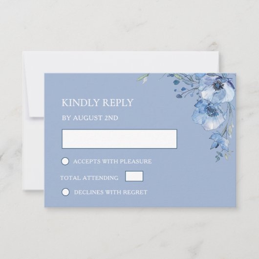 Blue Watercolor Wedding RSVP Kaartje (Voorkant)