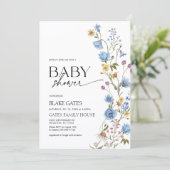 Blue Watercolor Wildflower Baby Shower Kaart (Staand voorkant)