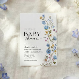 Blue Watercolor Wildflower Baby Shower Kaart