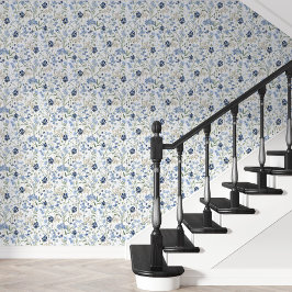 Blue Watercolor Wildflower Behang