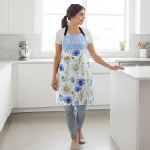 Blue Watercolor Wildflower Custom Name Schort