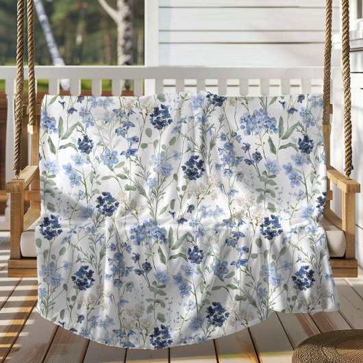 Blue Watercolor Wildflower Fleece Deken