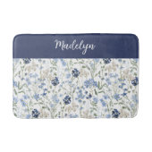 Blue Watercolor Wildflower Monogram Name Badmat (Voorkant)