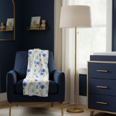 Blue Watercolor Wildflower Monogram Name Fleece Deken