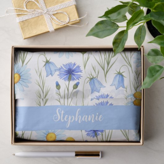 Blue Watercolor Wildflower Monogram Name Tissuepapier (Geschenk)