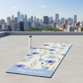 Blue Watercolor Wildflower Monogram Name Yogamat