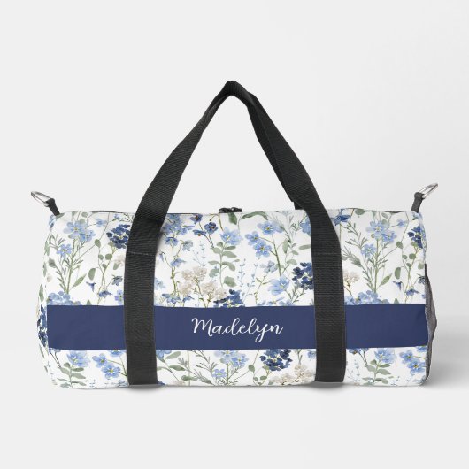 Blue Watercolor Wildflower Monogram Plunjezak (Voorkant)