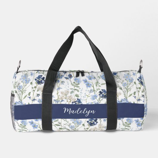 Blue Watercolor Wildflower Monogram Plunjezak (Achterkant)