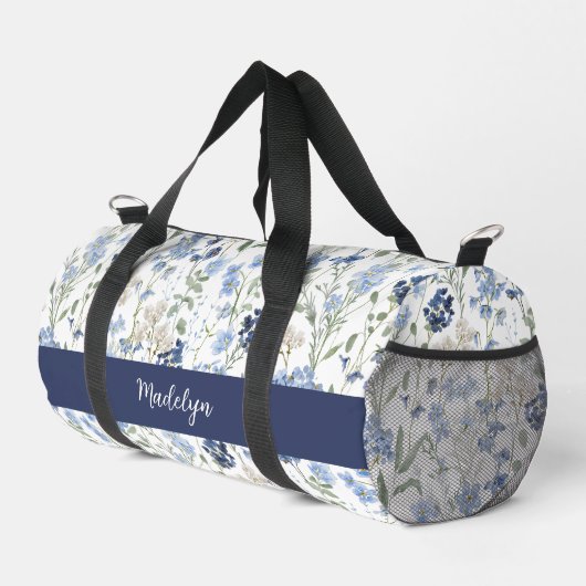 Blue Watercolor Wildflower Monogram Plunjezak (Rechterhoek)