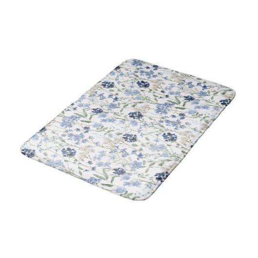 Blue Watercolor Wildflower Pattern Badmat (Gekanteld)