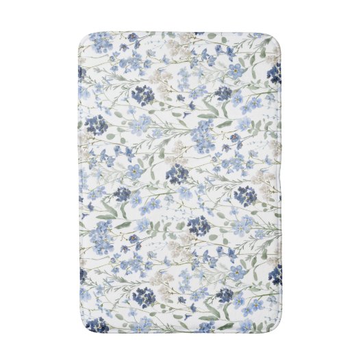 Blue Watercolor Wildflower Pattern Badmat (Voorkant Verticaal)