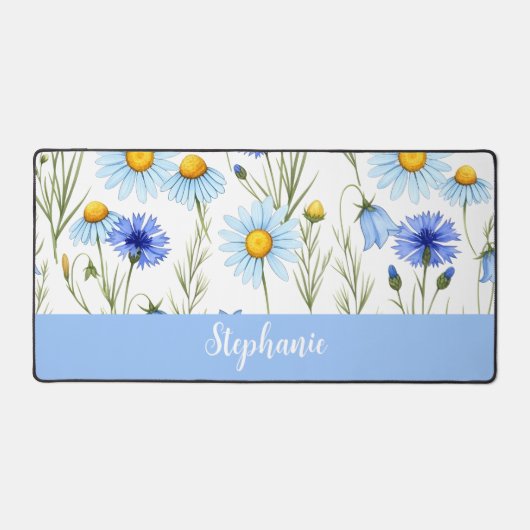 Blue Watercolor Wildflower Personalized Bureaumat (Voorkant)