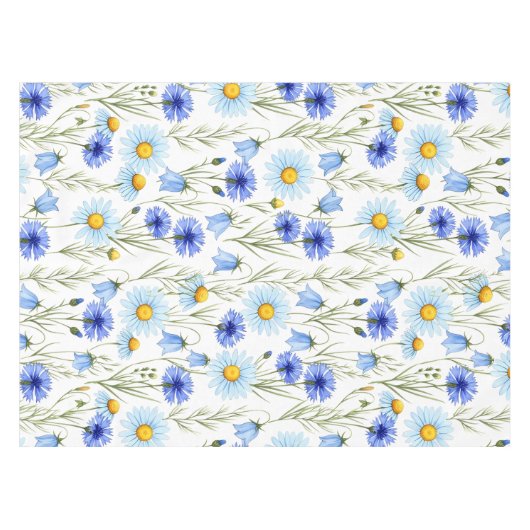 Blue Watercolor Wildflower Tafelkleed (Voorkant (Horizontaal))