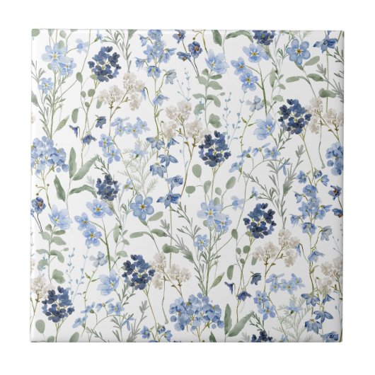 Blue Watercolor Wildflower Tegeltje (Voorkant)