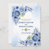Blue Watercolor Wildflower Wedding Invitation Card Kaart (Achterkant)
